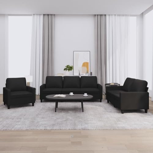 LAPOOH 3-TLG. Sofagarnitur mit Kissen Schwarz Kunstleder, Sofas & Couches, Sofa Wohnzimmer, Sofa Für Jugendzimmer, Relaxsofa, Sofa Für Schlafzimmer, Polstersofa - 3201398