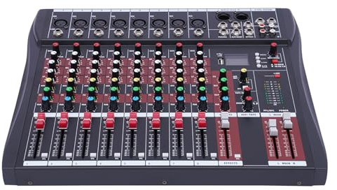 8-Channel Audio Mixer, Bluetooth USB Connection Studio Mixing Board Console with Three-Band Equalizer