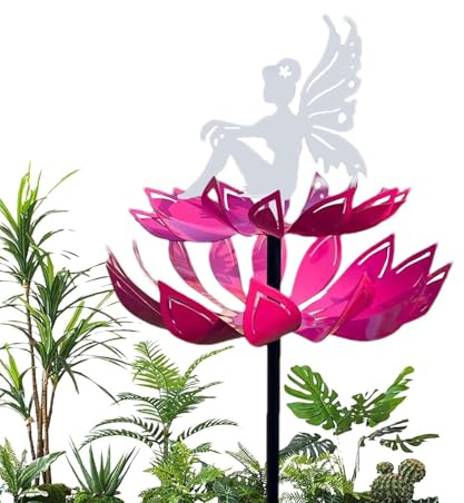 Éolienne d'extérieur | Moulin à vent cinétique en métal – Fée des fleurs, résistant aux intempéries, lumière solaire pour terrasse, jardin, terrasse