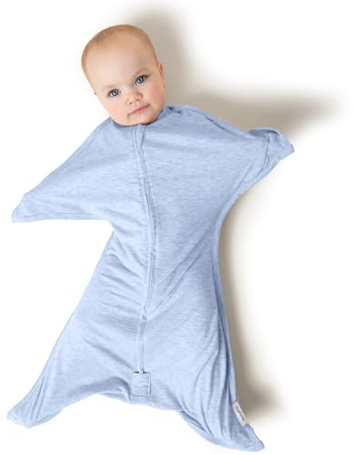 SleepingBaby Zipadee-Zip Transition Swaddle - Cozy Baby Swaddling Blanket with Zipper Convenience - Roomy Wearable Blanket for Easy Diaper Changes - 3-6 Month - Baseline Blue Heather