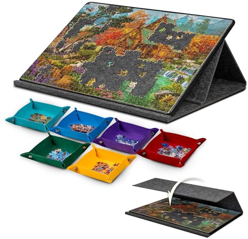 LAVIEVERT 1000 pezzi puzzle portatili con 6 vassoi colorati, tavola inclinabile 2 in 1 con supporto e copertura, tavolo leggero in feltro con regolazioni angolari