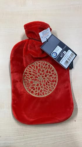 Fashy Wärmflasche mit Bezug, 2,0 L, Orange mit Ornament-Design, Thermoplast, Kuschelig