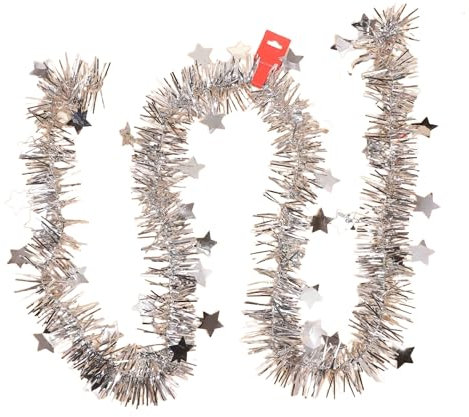 10m Stern Lametta-Girlande, Glänzend Folien Weihnachtsbaum Girlande Weihnachtsdeko Weihnachtsgirlande Hängedeko für Hochzeit Weihnachten Silvester Geburtstags Party Karneval Fasching Deko,Silber