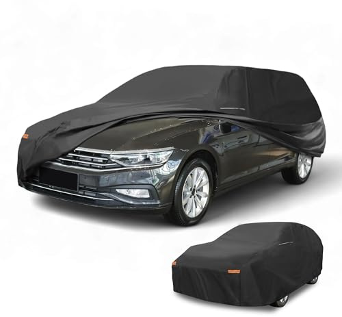 Partuto Universal Autoabdeckung Wasserdicht Allwetter Schwarz 190T-PU | 1 Stück, Anti-UV, Sonnenschutz, Regenschutz, Vollabdeckung, Abmessung 505x185x160cm, Passend Für Kombi Länge 190-198 Zoll