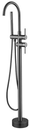 Shower Head Freistehende Wasserhähne für die Badewanne, bodenmontiert, Grau, 2 Funktionen mit Handbrause, Messing, freistehende Badewannen-/Duscharmatur, Grau Shower