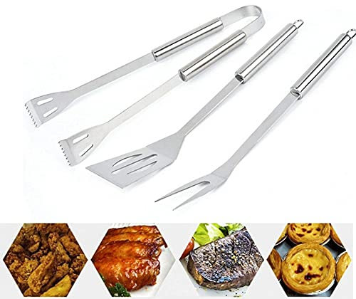 NNBDEY 3-teiliges BBQ-Grillwerkzeug-Set, Grillzubehör-Set aus Edelstahl mit Leichter Tragetasche, komplettes Grillutensilien-Geschenkset für den Innen- und Außenbereich