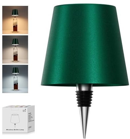SOUDFK Wireless Bottle Lamp,2025 New 3 Color Rechargeable Wine Bottle Lights for Bars Restaurants (Dark Green, 1PC)