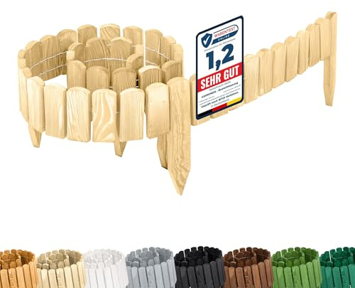 Garronda Rasenkante Holz Beeteimfassung 200 cm x 8 cm Flexibler Rollborder Zaun für Garten GD-0106 (Natural (Nicht imprägniert), Höhe: 8 cm)