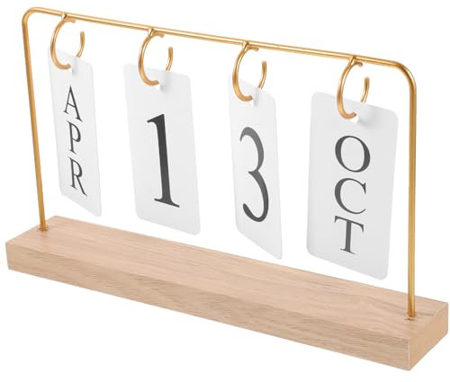 OFFSCH Rustikaler Ewiger Holz Flip-kalender Mit Robustem Metallständer Perpetual Desk Calendar Für Home Office Dekoration Manueller Tischkalender Für Monats Datumsanzeige Goldenes Design