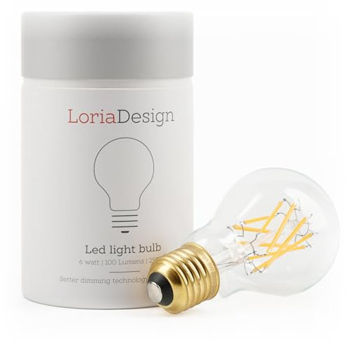 LoriaDesign Small Edison Screw LED Bulb – Dimmable 2200K Warm White, Energy-Saving Candle Light Bulb for Decorative & Ambient Spaces, Lamps, Salt Lamps, Scentsy (E27 Clear A60)