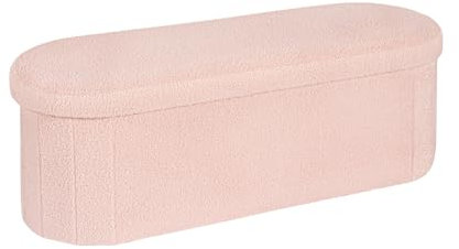 Bonlife Cassapanca, Pouf Contenitore, Portaoggetti Baule, Poggiapiedi Pieghevole Ovale, per Ingresso, Soggiorno e Camera da Letto, Rosa, 110x38x38 cm