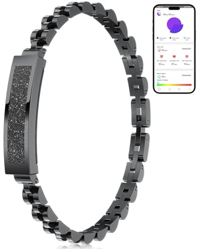 LIGE 2025 Bracelet Connecté Femme Acier Inoxydable sans Écran, 3ATM Étanche Noir Élégant Slim Bijoux Bracelet avec Fréquence Cardiaque/Moniteur de Sommeil/SpO2 Podomètre Bracelets pour iOS Android