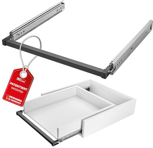 SOTECH VarioSlide Pat. Schwerlastauszug KV2-100-H53-450 EH 450 mm 100 kg | Komplettset Einhandverriegelung schwarz eloxiert für Schubladen ohne Front bis 900 mm Schubladenauszug Caravan Fahrzeugbau