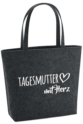 Huuraa Filzshopper Tagesmutter mit Herz Geschenk | Große Filz Einkaufstasche 22 Liter Shopper Filztasche Geschenkidee herausnehmbarer Tasche innen