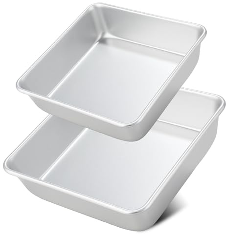 Auddemg Quadratische Auflaufform, 2-Teil-Set, 16,5/21,5 cm, Silber | Hochwertige Kuchenform Eckig, Eloxiertes Aluminium, Geeignet für Backofen und Luftfritteuse