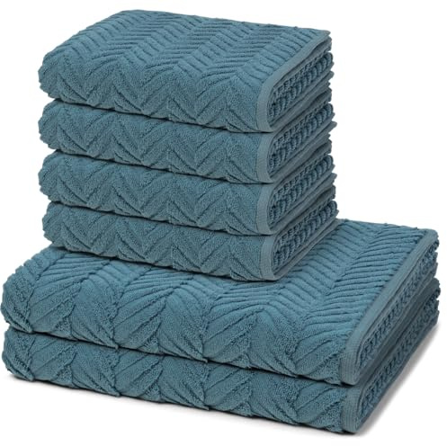 Ross - 6 teiliges Frottier-Set - Sensual Skin - Zopf-Muster (4 X Handtuch 2 X Duschtuch im Set) - 500 g/m2 - Baumwolle - Walkfrottee - saugstark - weich und flauschig - Pazifik