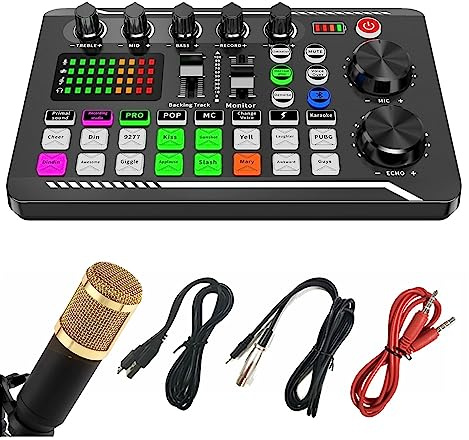 YQVEOT Tarjeta de Sonido, Kit de Tarjeta de Sonido de micrófono Podcast, micrófono Condensador de Estudio Profesional y Mezclador de Sonido en Vivo F998 for grabación de Podcasting en Vivo
