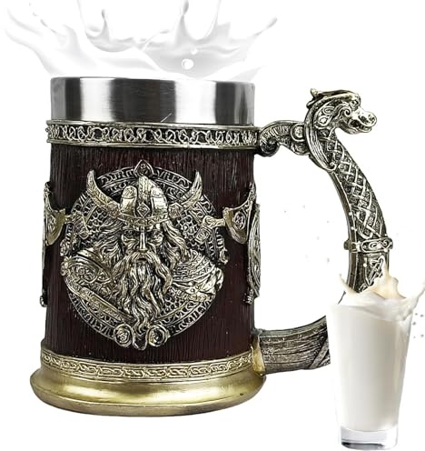 Ship Dragon Beer Mug – Stainless Steel Drinking Tankard | Wine Coffee Cup | Norse Mythology Decor Beer Mug Suitable for Home Bar Party and Gifting