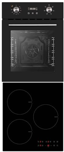 PKM Einbauherd Set | nur 45 cm breit | Backofen | Umluft und Grill | 1 Set Teleskopauszüge | Induktions-Kochfeld | drei Kochzonen | Timer