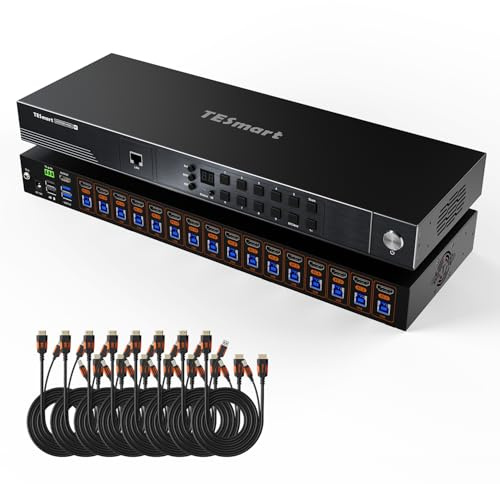 TESmart 16×1 8K@60Hz HDMI KVM Switch, 16 PC 1 Monitore KVM Umschalter 4K@60Hz/120Hz/144Hz für Gaming, Mit USB 3.0 HDMI 2.1 LAN und RS232 Port, EDID, Hotkey Switch, Auto Scan, VRR FVA ALLM