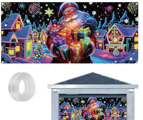 Générique Coperta per porta Garage Natale – 4 x 1,8 m UV fluorescente, decorazione per feste in tela, proprietari, appassionati, fai da te, organizzatori Riunioni