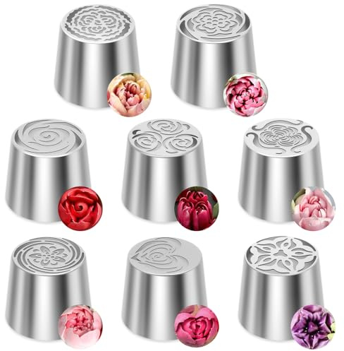 8Pcs Russian Piping Nozzles Set Extra Large Flower Frosting Stainless Steel Layered Rose Icing Tip Cake Decorating Tools for Cakes Dessert Cookies, DIY Baking Decoration Supplies Kit(8pcs)