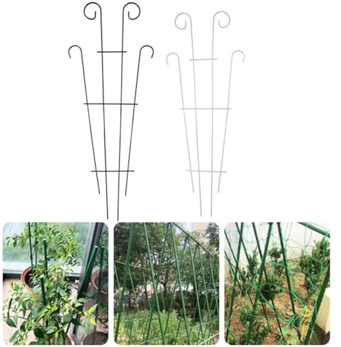 Helilyco Traliccio per piante rampicanti, in metallo, da giardino, con design a ventaglio, colore bianco e nero, confezione da 1