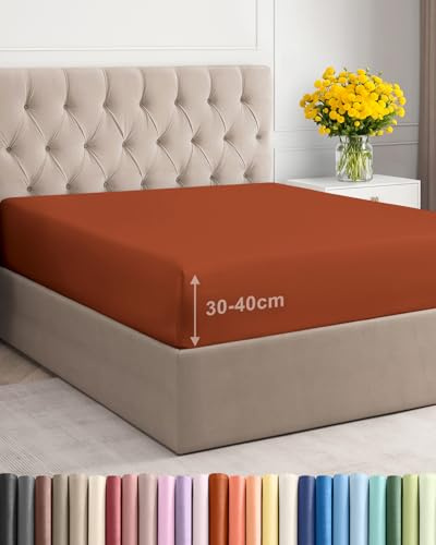 Spannbettlaken 120x200 - Mikrofaser Spannbetttuch 40cm (16) - Terracotta