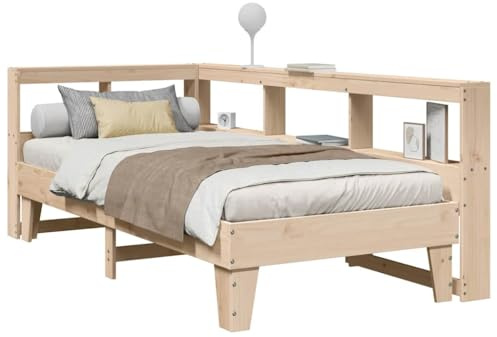 Ordellia Massivholzbett Kiefer Natur mit Regal, 90x190 cm, L-förmiges Kopfteil, Lattenrost, Stauraum, für Schlafzimmer Möbel, Jugendzimmer