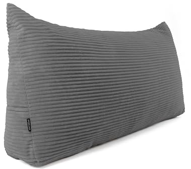 POKAR Rückenkissen | Cord Keilkissen 140x50x20 cm | Lesekissen für Bett und Sofa | Sofakissen für Rückenlehne | Groß Wandkissen Couchkissen mit Seitentaschen | Oeko Tex 100 Zertifiziert | Dunkelgrau