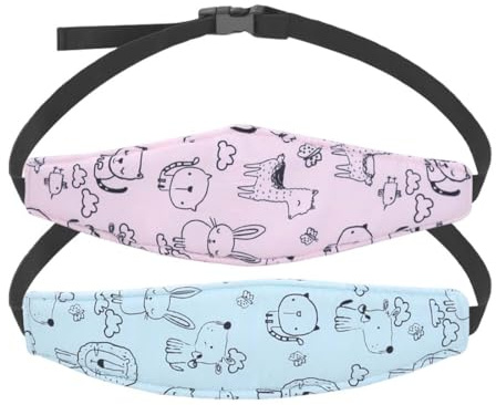 LEPZUR 2 Stück Kopfstütze Auto Kinder, Einstellbares Kopfband aus Reiner Baumwolle für Babyschale & Kindersitz, 105 cm, Blau und Rosa