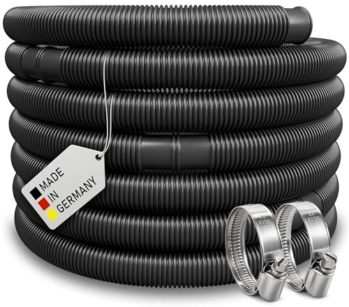 Poolschlauch | Schwimmbadschlauch inkl. 2x Schellen | Saugschlauch | Solarschlauch | Pumpenschlauch mit Muffen | Made in Germany (Schwarz, Ø 38 mm | 1,5 m)