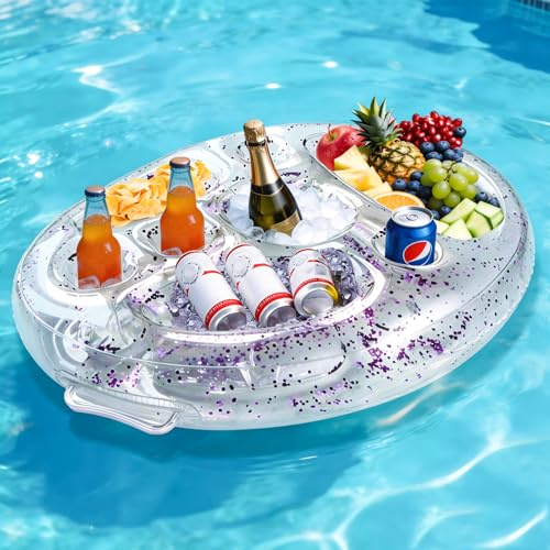 Ulikey Poolbar, 2in1-Getränke und Snackhalter, Transparent Aufblasbarer Getränkehalter Schwimmender, 8 Löcher Große Kapazität Floating Coasters für Sommer Schwimmbad Party Pool Strand Mottoparty