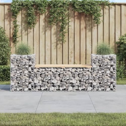 Mokuyary Gabion Design Garden Bench 183 x 41 x 60.5 cm Solid Pine Wood Garden Bench Furniture Bench for Furnishings, Balcony, Terrace, Veranda, Pergola