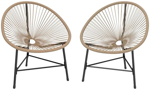 Outsunny Lot de 2 Fauteuils de Jardin Acapulco 120 kg 72x68x81cm Naturel | Résine Tressée, Structure Triangulaire en Acier, Chaise de Jardin pour Plage Balcon Terrasse