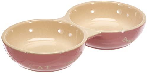 Nobby Katzen Keramik Doppelnapf CAT, rosa/beige 22 x 11,5 x 3,5 cm, 1 Stück