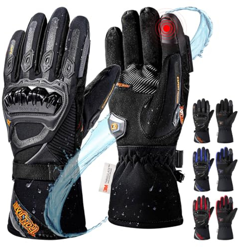 IRON JIA'S Winter Motorradhandschuhe, Wasserdicht Winddicht Level 1 KP Leicht und Warm Touchscreen Handschuhe für Motorrad, Wandern und andere Outdoor-Sportarten,Mann und Frau