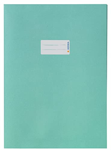 HERMA 5527 Heftumschläge A4 Papier Türkis, 10 Stück, Hefthüllen mit Beschriftungsfeld aus kräftigem Recycling Altpapier & satten Farben, Heftschoner Set für Schulhefte, farbig