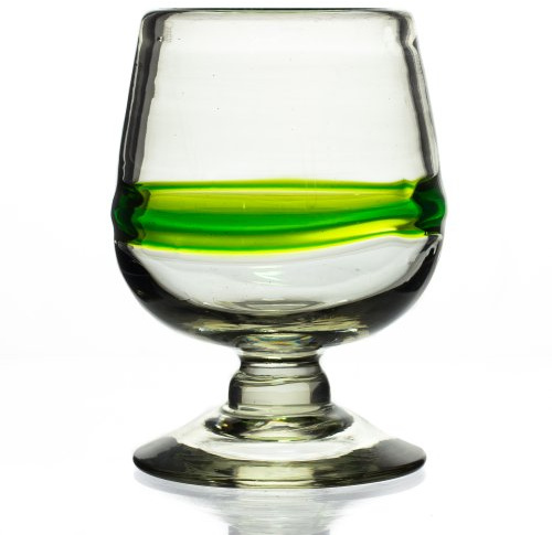 Tumia LAC Cognac or Brandy Glass, Blended Green, Hand Blown from Recycled Glass - fair Trade and Handmade in Mexico
