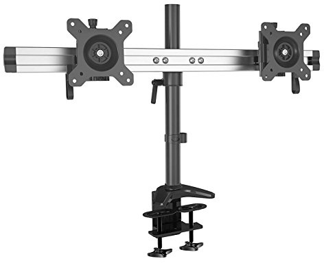 HFTEK - MP220C-L zweifacher Monitorarm - dual - Halter Tischhalterung für 2 Bildschirme von 15 – 27 Zoll mit Doppel-Klemmsystem - VESA 75/100 -Individuell umrüstbar