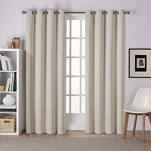 EXCLUSIVE HOME Sateen Twill Woven Room Darkening Blackout Grommet Top Curtain Panel Pair, 52x84, Linen