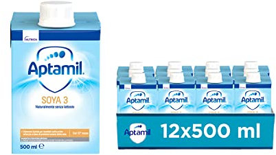APTAMIL Soya 3 - Alimento Liquido per Bambini dal 12 mese compiuto, a Base di Proteine isolate di Soia, Senza Lattosio - (12 x 500 ml)