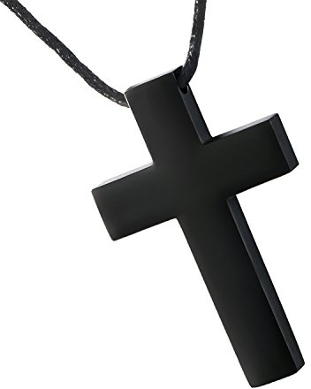 Cupimatch Herren Halskette, Exquisit Edelstahl Kruzifix Kreuz Jesus Anhänger mit 55 Kette Halsband, Silber/Schwarz