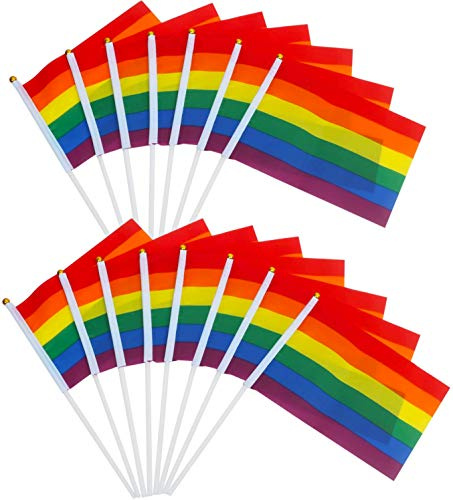 TRIXES Lot De 15 Drapeaux Arc-En-Ciel Pride LGBTQIA2+ événements | Cadeaux et accessoires Pride gay, soutien aux communautés bisexuelle et transgenre, mâts 30 cm – usage intérieur et extérieur