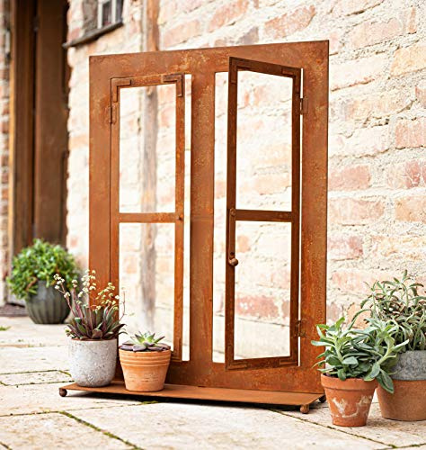 Dekoleidenschaft Gartendeko Fenster aus Metall in Rost-Optik, 57x80 cm, Deko-Fenster, Fensterrahmen, Sprossenfenster, Garten-Dekoration für Draußen