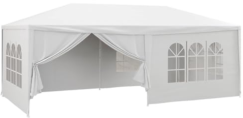 Outsunny 6 x 3(m) Gazebo Canopy Party Tent w/6 Removable Side Walls White | for Outdoor Event, Windows and Doors, Marquee