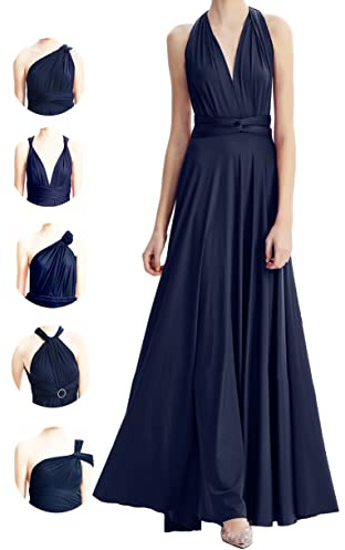 Vestidos Infinity para Damas de Honor, Vestidos de Invitada para Bodas para Mujeres, Vestido Largo Envolvente de Talla Grande Convertible Multiusos, Azul marino, Talla única
