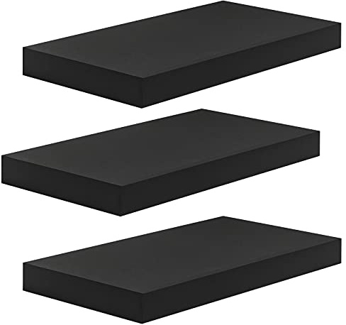 WOLTU Wandregal,Schweberegal Schwarz,40x22.9x3.8cm,MDF 3er | Geeignet für verschiedene Räume wie Wohnzimmer,Büros,Schlafzimmer,Badezimmer,Kinderzimmer,Flure oder Küchen.