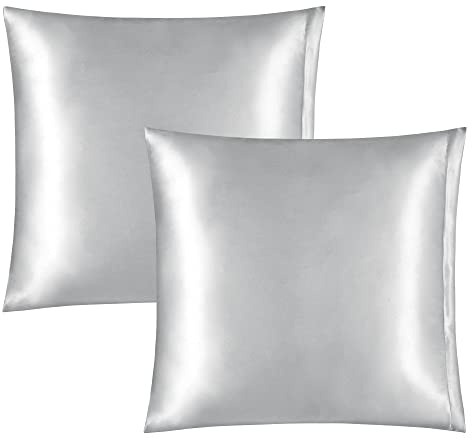 PiccoCasa Kissenbezug Satin Kopfkissenbezug 40X40cm 2er Set mit Reißverschluss für Haar und Haut Grau 40x40cm