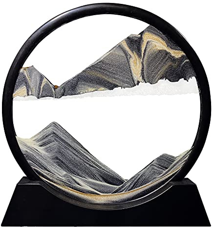 Aoderun Sablier Decoratif 20cm Sablier 3d Art Dynamique Peinture de Sable Qui Coule Rond Cadre Sable Mouvant Deco Bureau Salon Maison (Nouveau Noir,28cm)